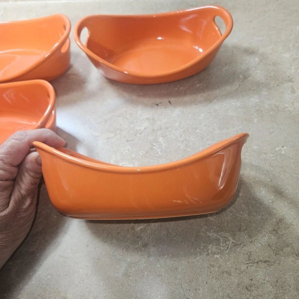 Rachael Ray Orange 12 Oz Oval Au Gratin Baking Dishes Set Of 4 Stoneware